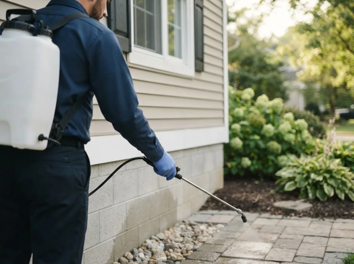Pest control technician inspecting a home in Marengo, IL
